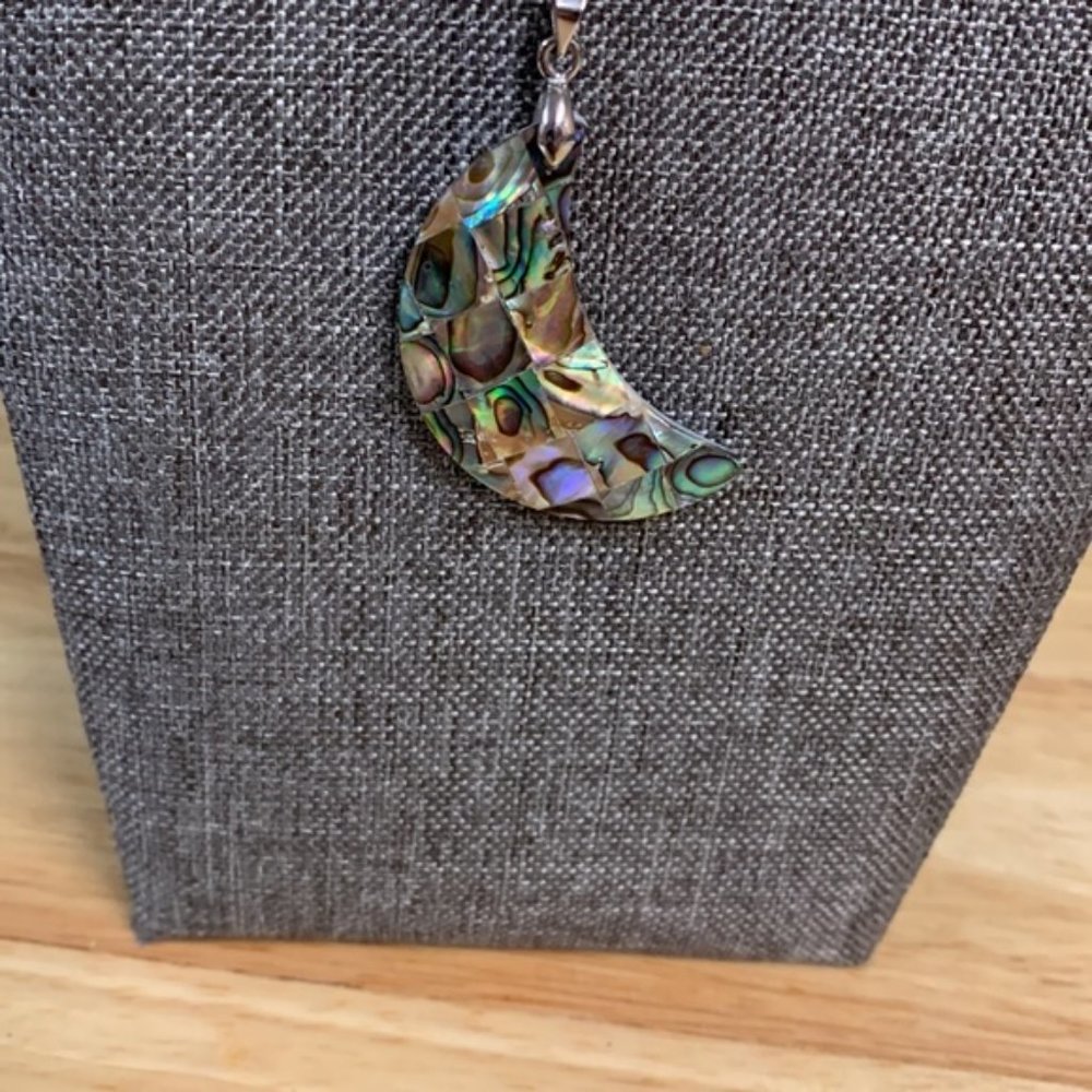 Abalone Shell Crescent Moon Pendant on 925 Silver Necklace